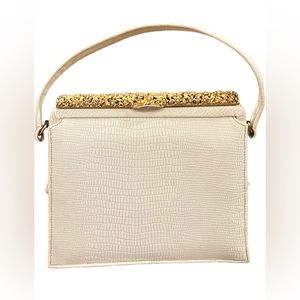 60s Meyers Cream Leather faux Lizard embossed  unique golden clasp vintage